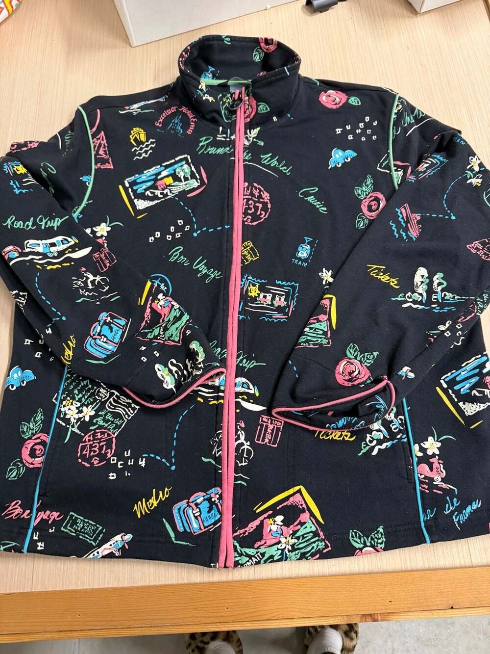 Koret Petites Jacket Travel Compass Barbie 80s Road Trip France size XL